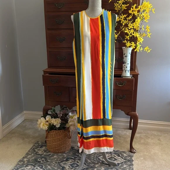 Tory Burch Colourful Striped Sleeveless Bettina Dress Size 12 - Picture 8 of 16